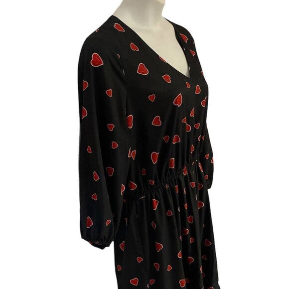 ⭐️Hutch Heart Print Knee Length Fit & Flare Black Office Party Matte Satin Dress - Picture 8 of 12